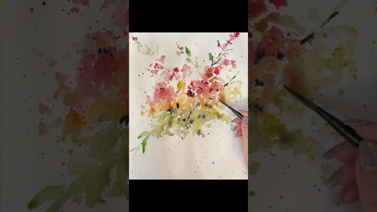 Painting Flowers with Splashing, Watercolor for Beginners/ tutorial