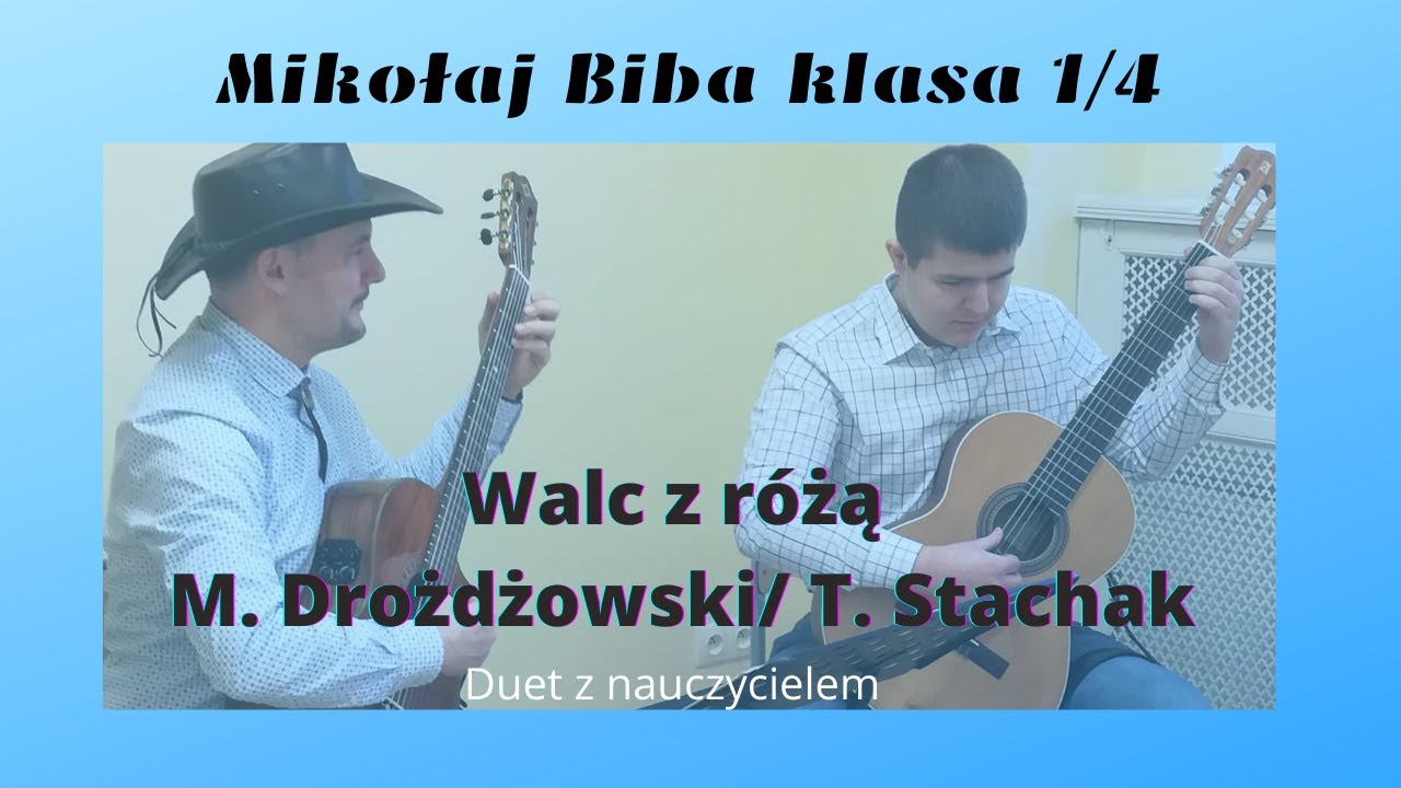 „Walc z różą” gra Mikołaj Biba z nauczycielem.