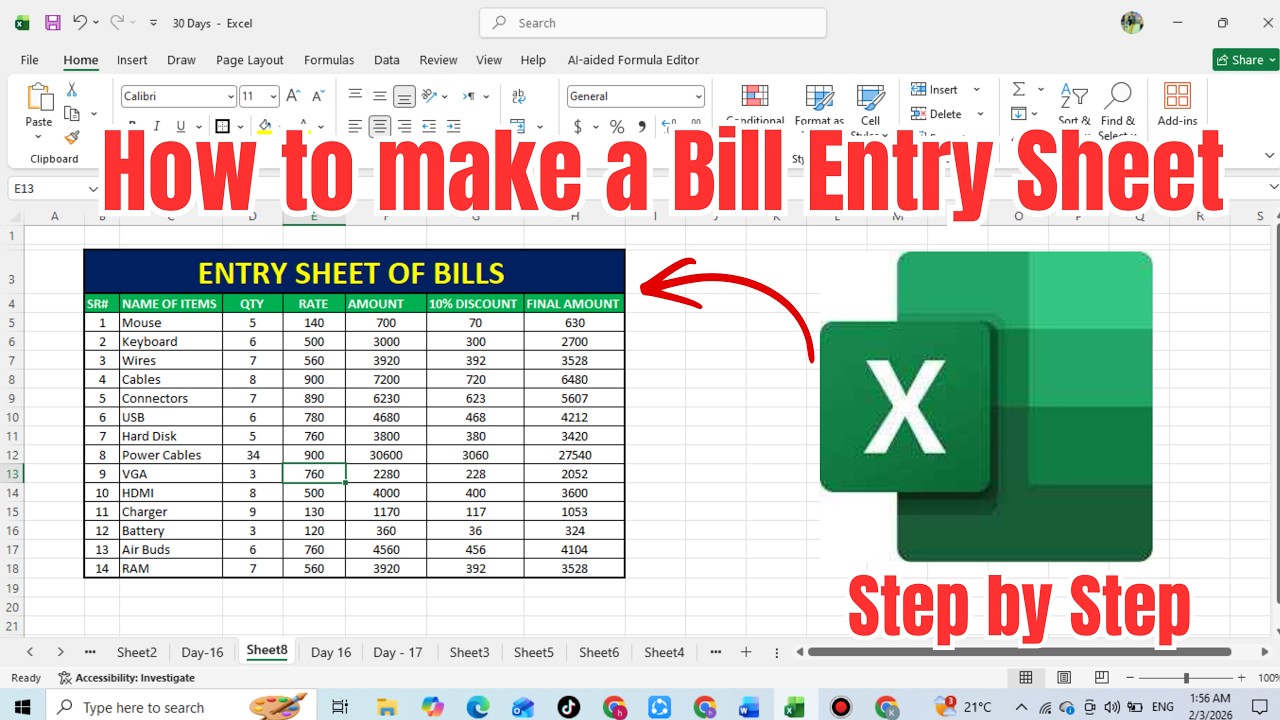Bill Entry Sheet in Excel | Complete Excel Billing Sheet Tutorial for Beginners
