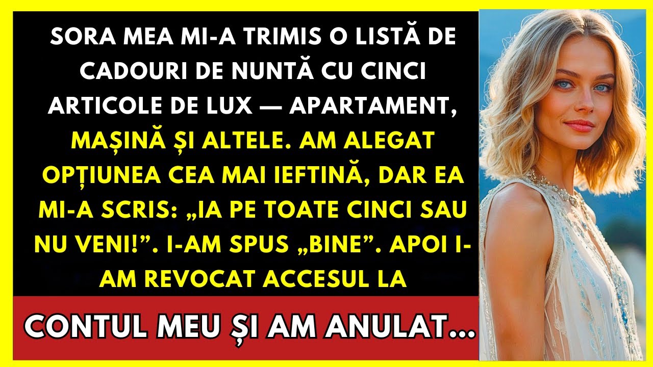 Sora Mea Mi-A Trimis Lista De Nuntă Cu 5 Articole De Lux; Am Luat Cel Mai Ieftin Și Ea Mi-A Spus...