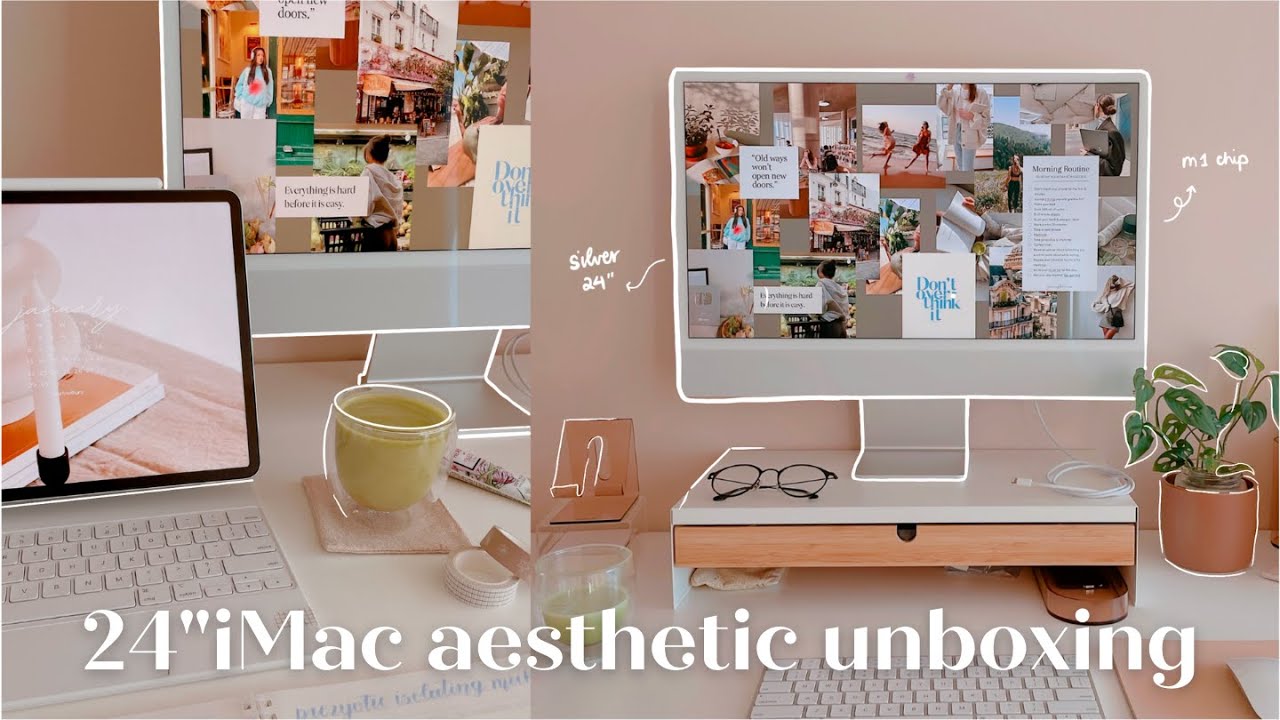 🖥 24 inch silver iMac unboxing + accessories (aesthetic)