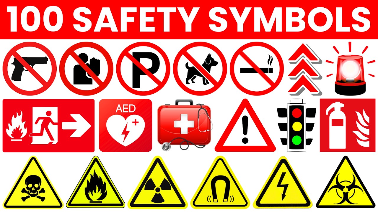 100+ Safety Signs & Symbols - Meanings Explained | Warning Signs | Road Signs | English Vocabulary