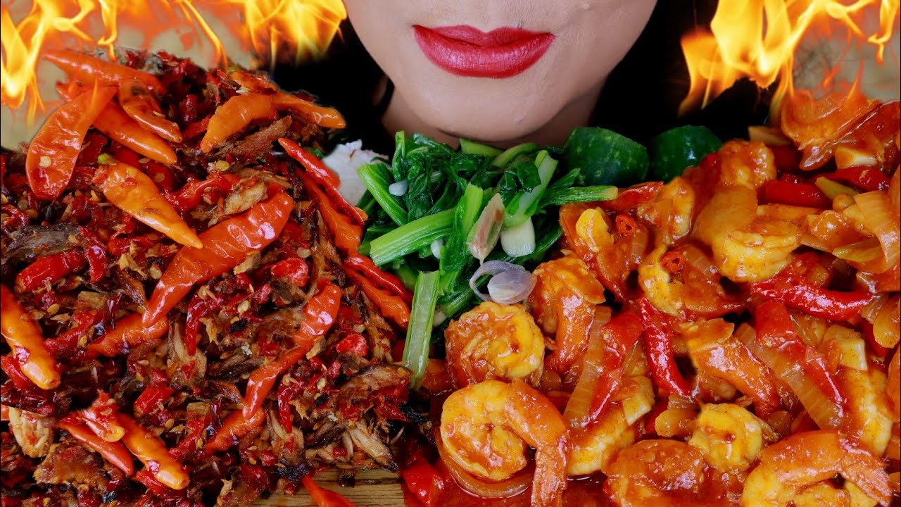 ASMR  TONGKOL SUWIR PEDAS, UDANG MENTEGA DAN TUMIS SAWI PAIT | ASMR MUKBANG INDONESIA