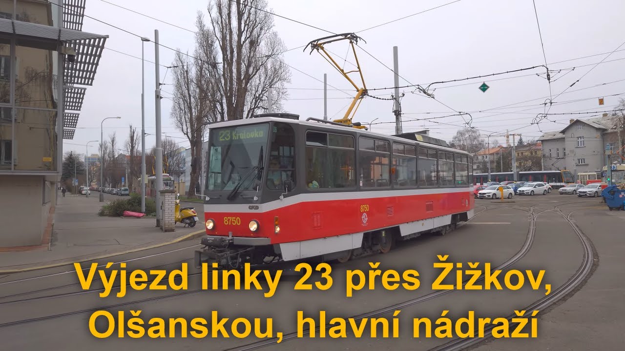 Netradiční nedělní výjezd linky 23 přes Žižkov na Lazarskou s vozem T6A5 8750
