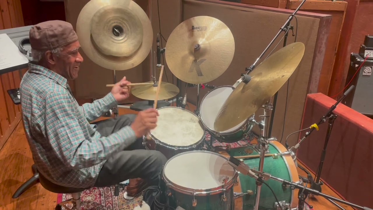 Al Foster warming up at the recording session for Jerome Sabbagh's album 