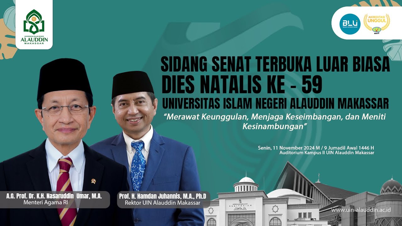 LIVE STREAMING: Sidang Senat Terbuka Dies Natalis ke 59 UIN Alauddin Makassar