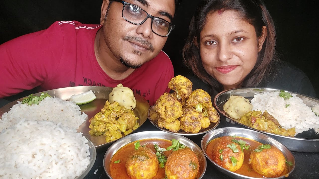 Eating Show - Rice, Spicy🔥Egg Curry, Fulkopi/gobi Pakora, Lau Ghonto |ASMR |bengali lunch eating
