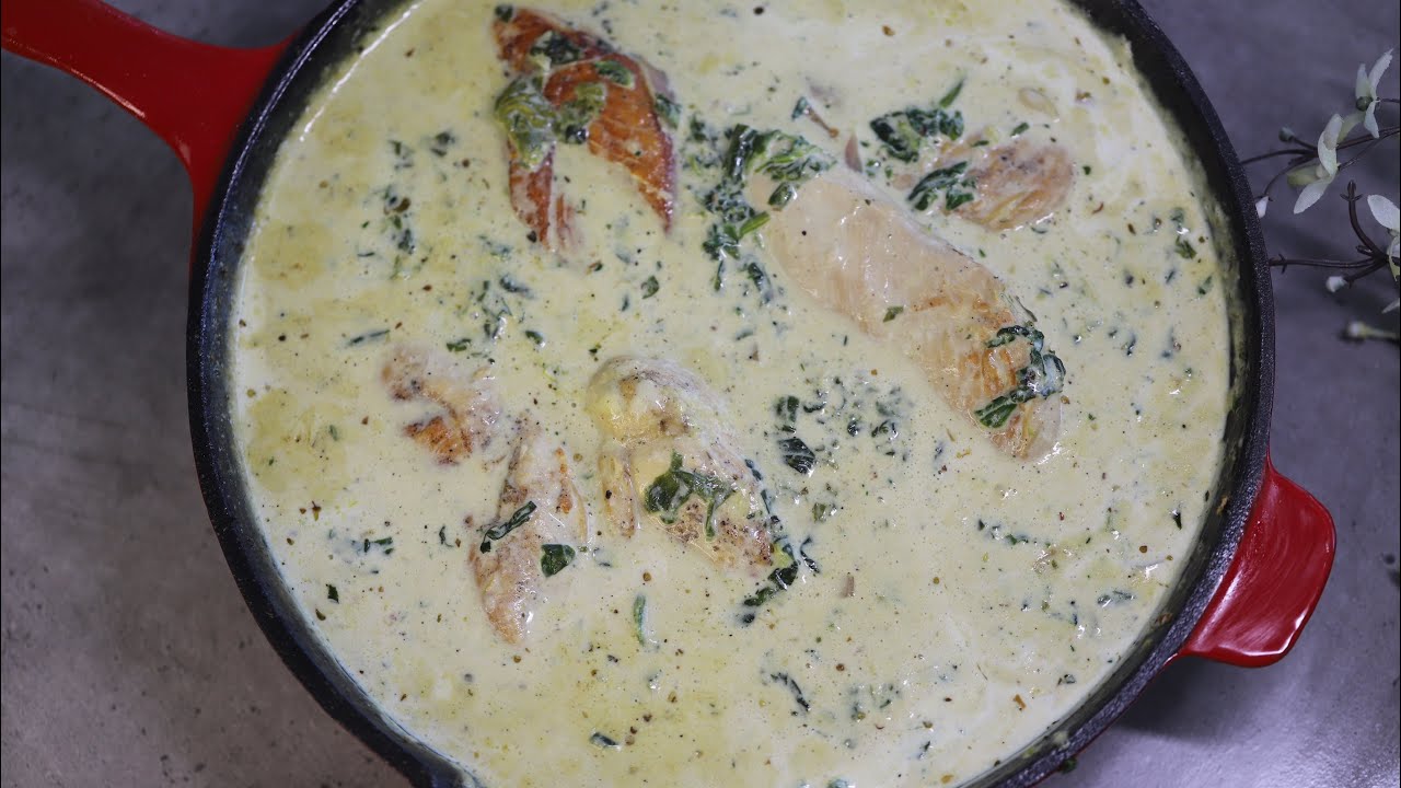 فراخ بالمستردة و السبانخ Chicken Mustard and spinach recipe