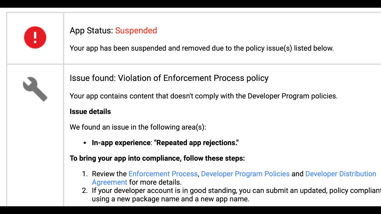 ✅ Solved ! App Status: Suspended | Your app has been suspended and removed due to the policy issue