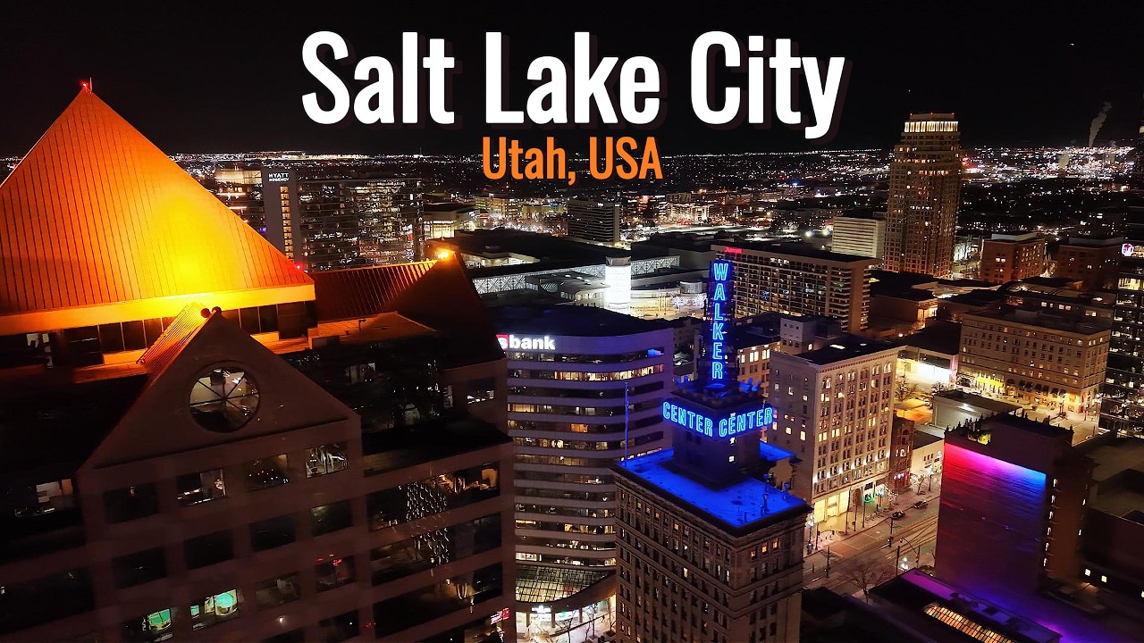 Salt Lake City at Night - Drone Footage