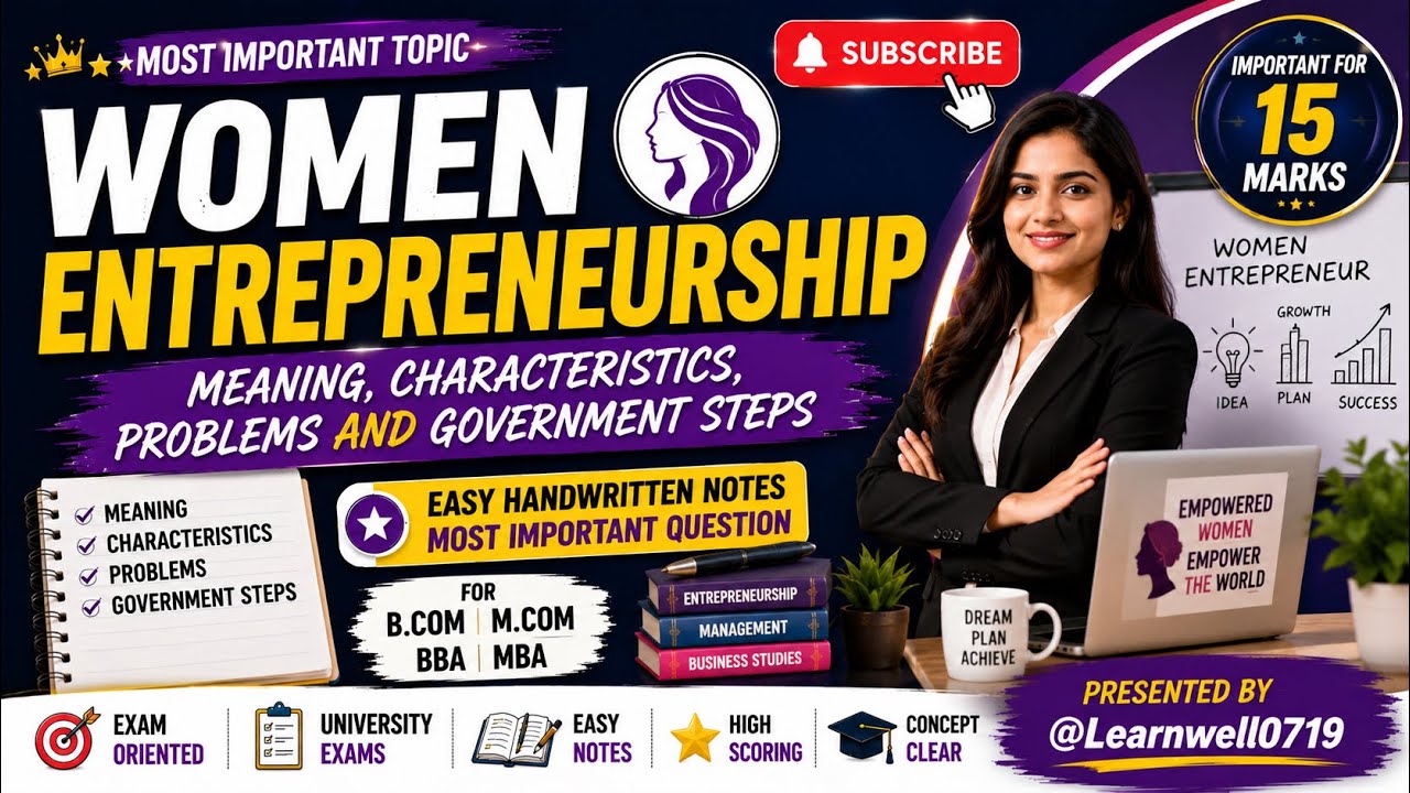 Women Entrepreneurship - Meaning,Characteristics,Problems and Government Steps#entrepreneur#Bcom#Bba