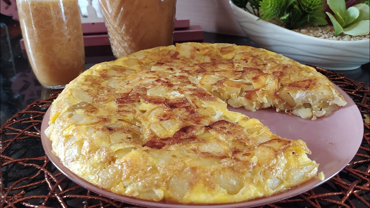 اومليت صحيةو سريعة بدون ماتقلي البطاطا🥔🥚و عصير الخوخ الطبيعي بدون سكر 😋
