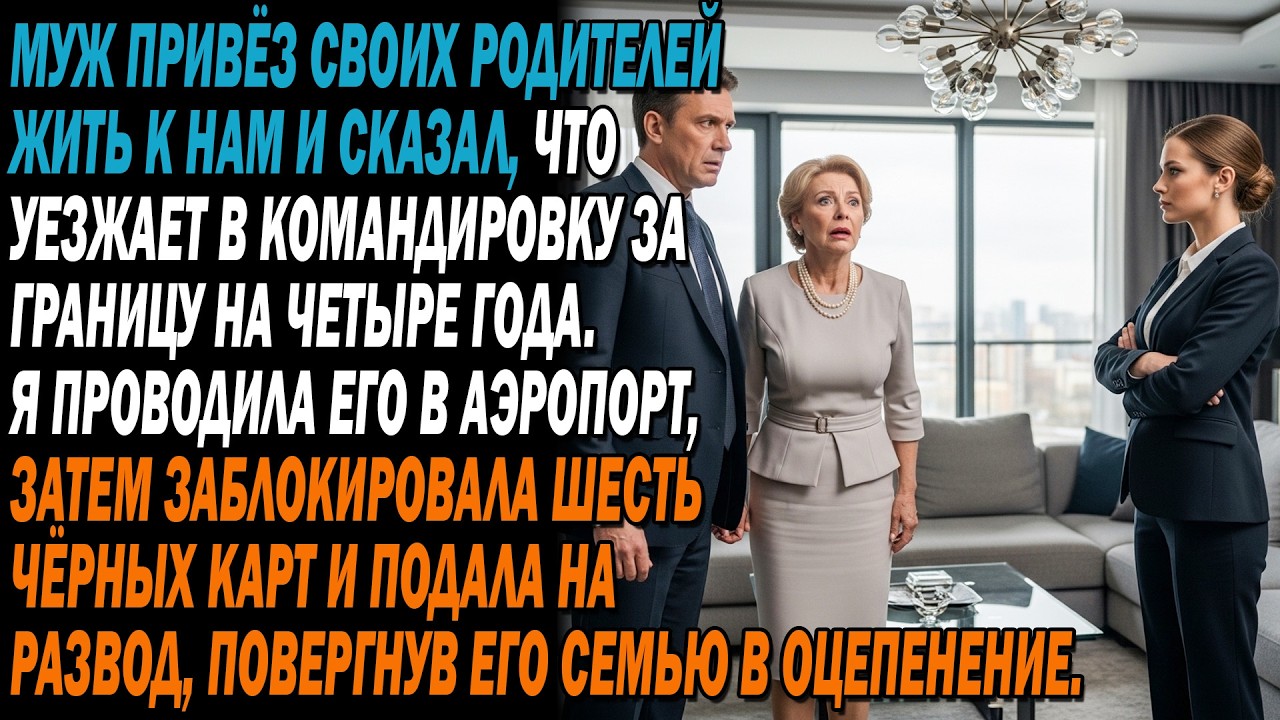 🔥Муж привёз родителей к нам и уехал за границу на 4 года. 🔒Я проводила его и заблокировала карту