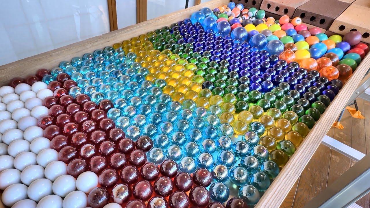 Make a water marble run course using a 5-step brick staircase and lots of colorful balls. #ASMR
