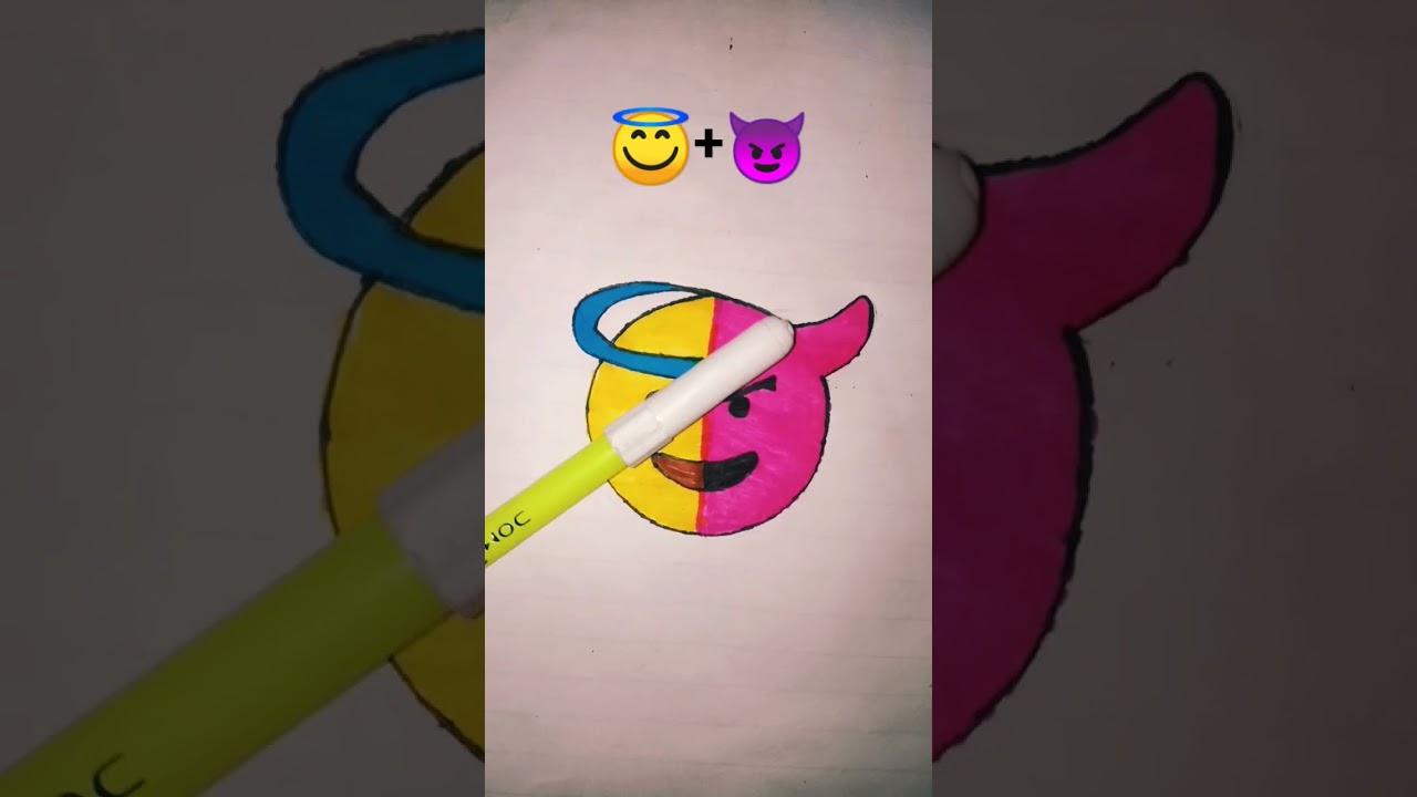 Emoji satisfying creative art Angel + Devil #hf #drawing #shorts