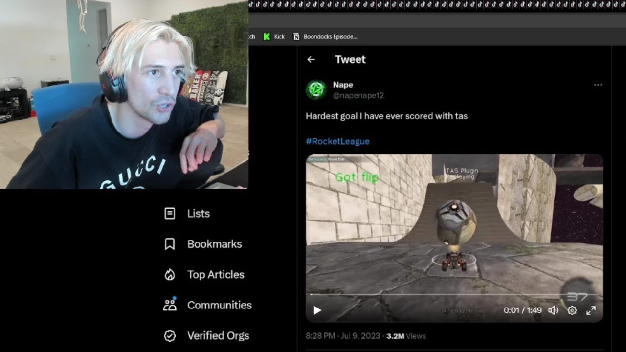 xQc отреагировал на самый сложный гол в истории Rocket League