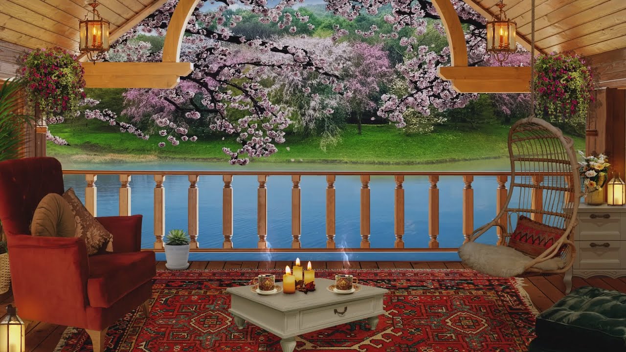 Spring Cozy Porch Ambience  with Cherry Blossoms | Spring Day Sounds