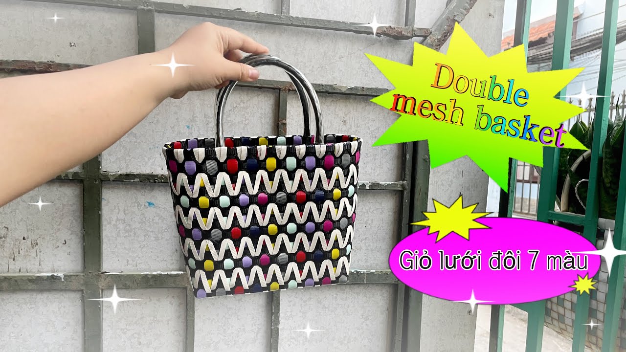 Giỏ Đan dây nhựa, giỏ lưới đôi 7 màu, Double mesh basket