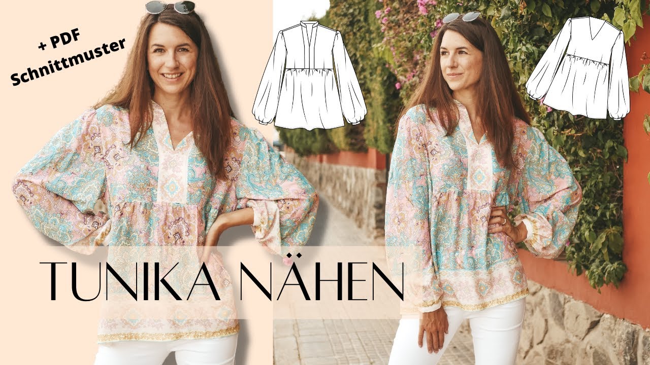 Tunika nähen mit Stehkragen und Manschette / Anleitung Tunika Schnittmuster Kaya
