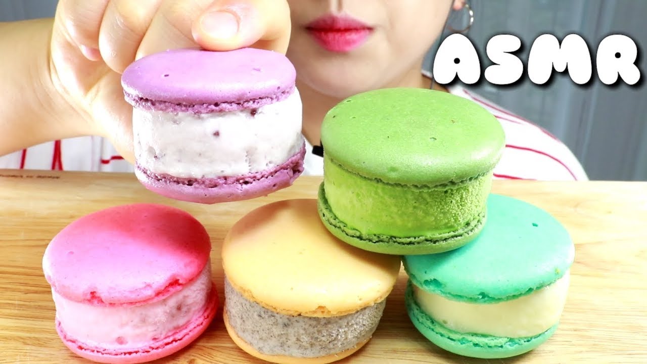 ASMR Macaroon ice cream 마카롱 아이스크림 리얼사운드 먹방 マカロンアイスクリーム eating sound mukbang