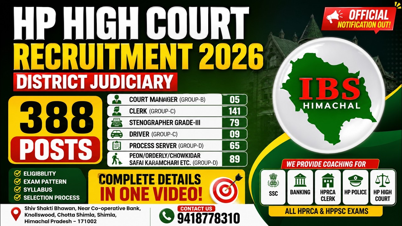 HP High Court Recruitment 2026 | 388 Posts | Clerk, Steno, Driver, Process Server,  | Full Details