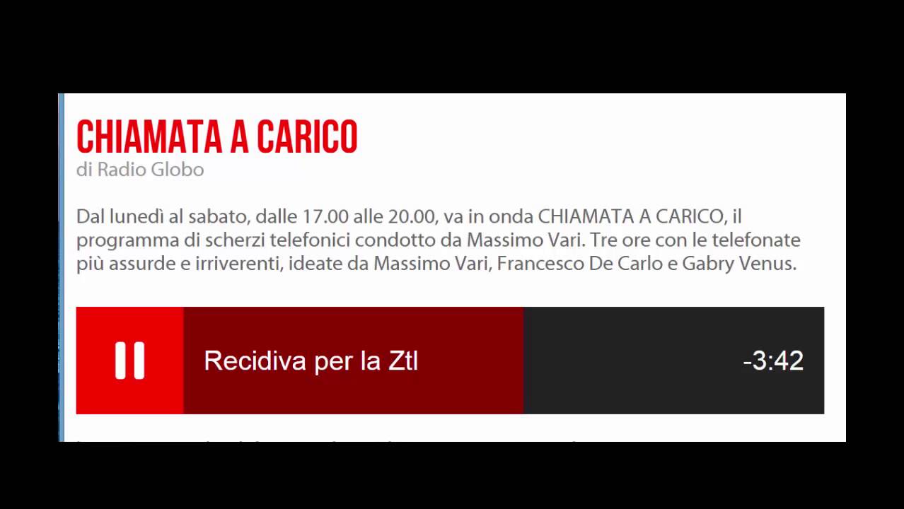 Chiamata A Carico RADIO GLOBO- Recidiva per la Ztl