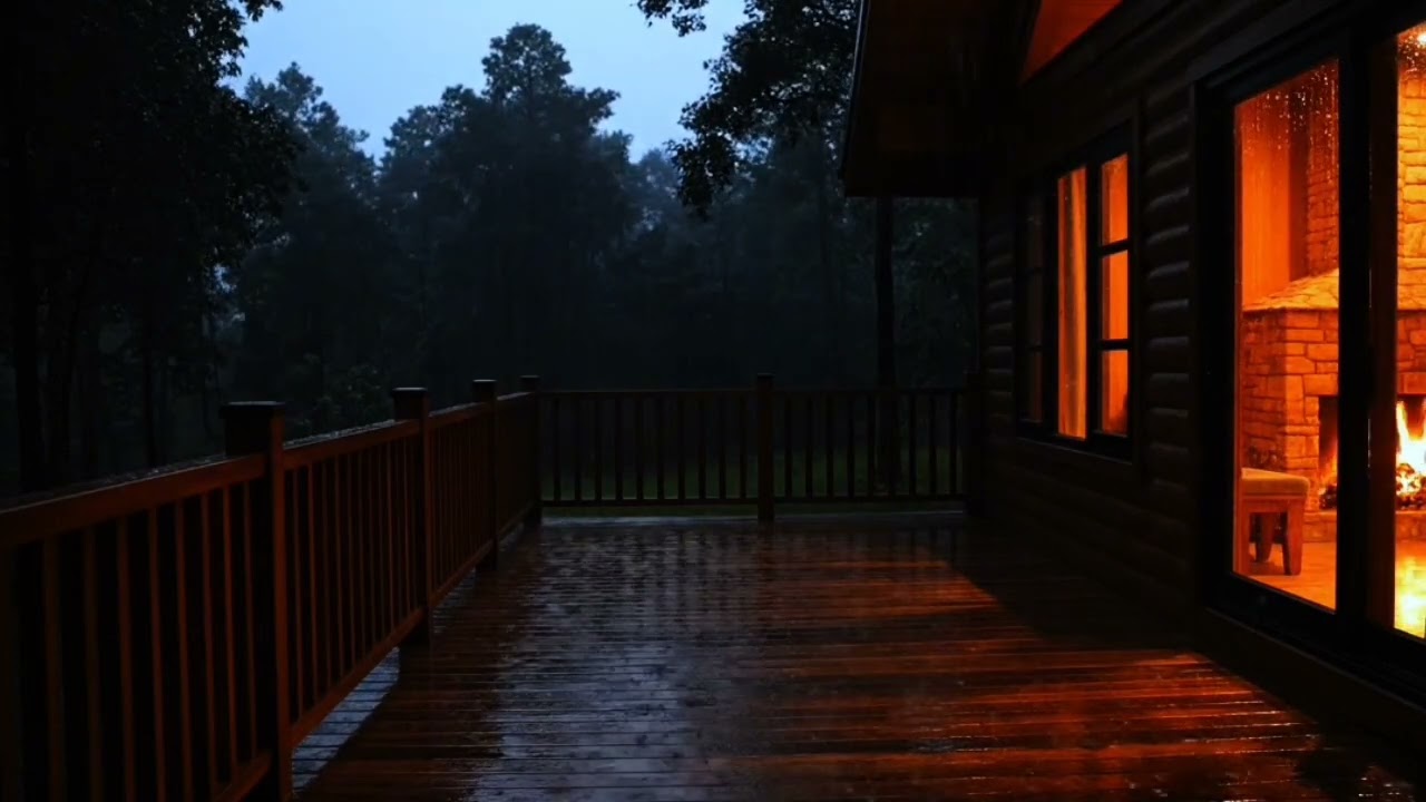 Heavy Rain at Luxury Cabin in the Woods | 4 Hours Rain Sounds for Deep Sleep