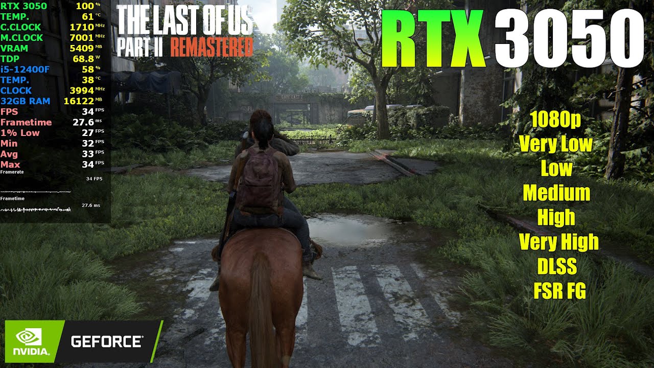 The Last of Us Part 2 : RTX 3050 6GB - 1080p | DLSS | FSR Frame Generation