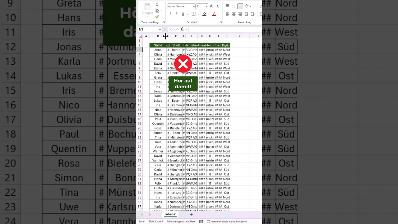 Spaltenbreite automatisch anpassen ⚡️ #Excel #tippsundtricks #microsoftambassador