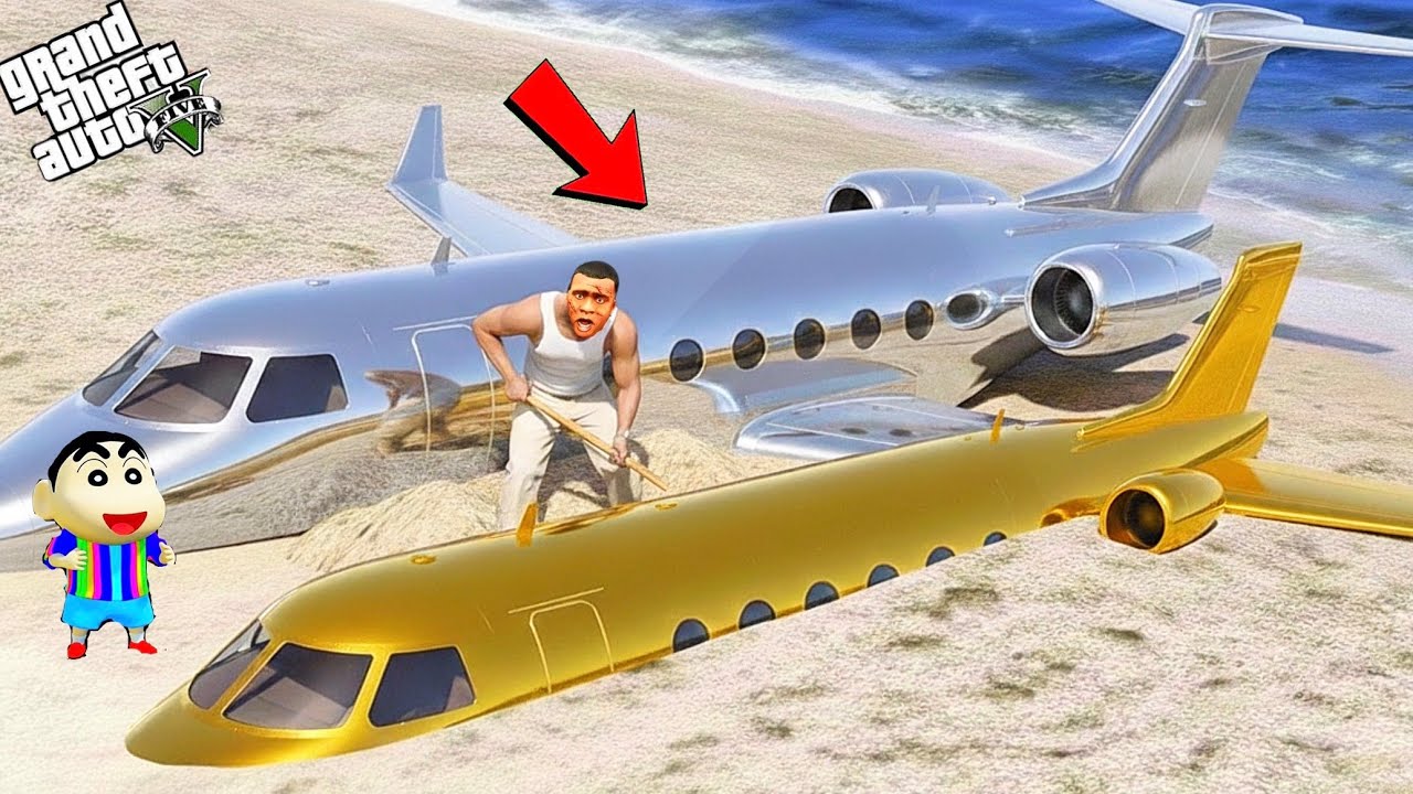 Franklin x Shinchan Found an Abandoned GOLD Private Jet in GTA 5! 💰✈️