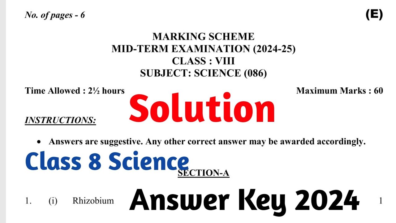 Class 8 Science Answer Key mid term exam 2024