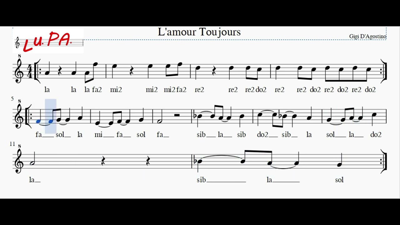 L' Amour Toujours (Gigi D'Agostino) - Flauto - Note - Spartito - Karaoke - Canto - Instrumental -