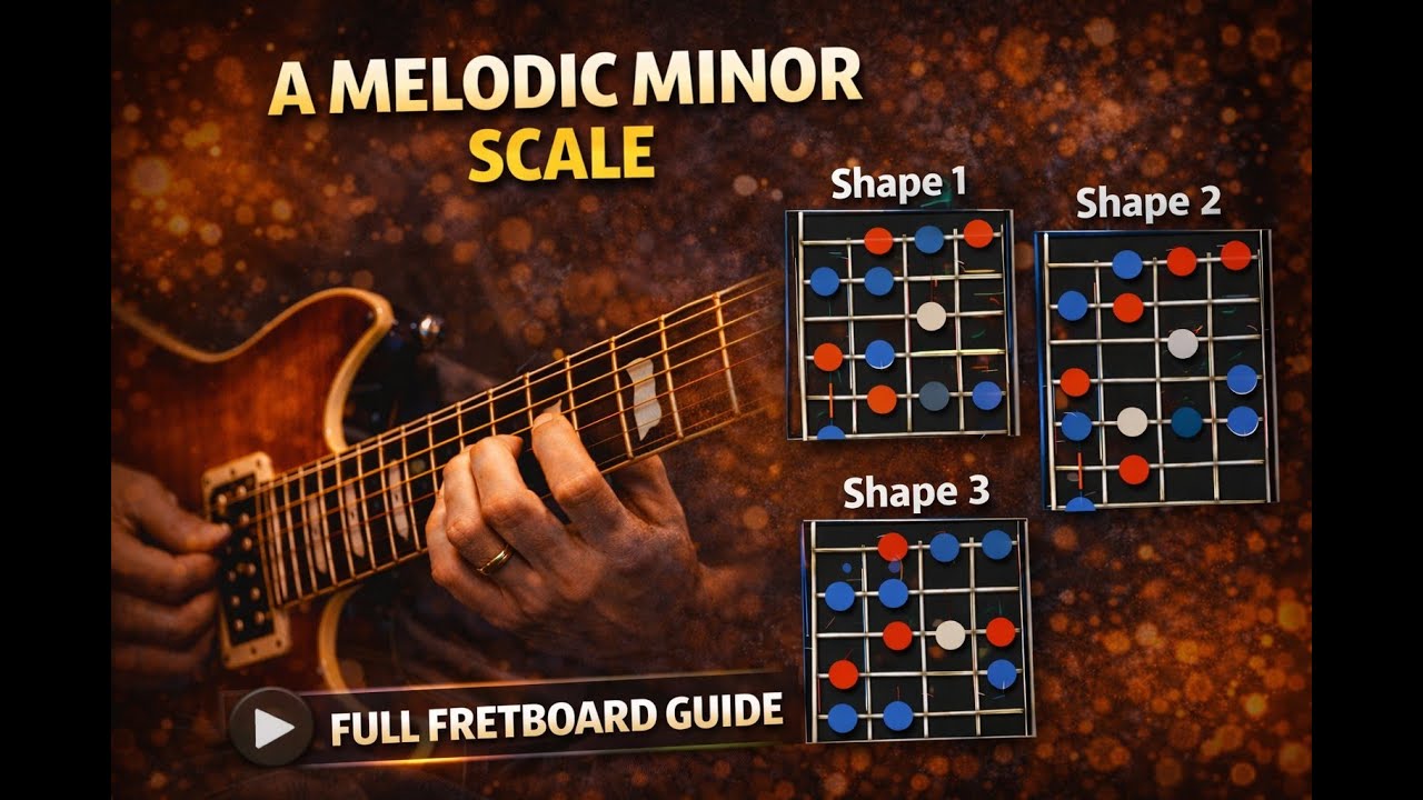 All A Melodic Minor Scale Shapes on Guitar | Complete Fretboard Guide #am #melodicminor #aminor