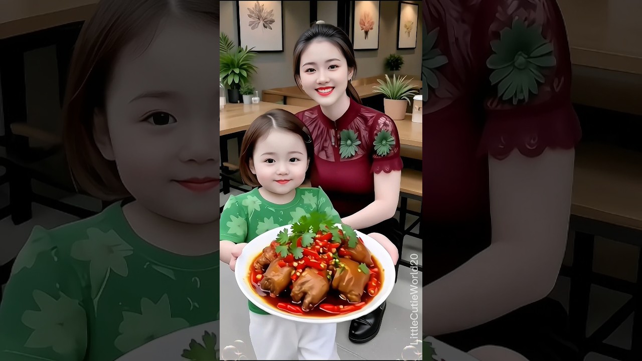 Beautiful Mom and Cute Daughter Cook Stewed Meat Together