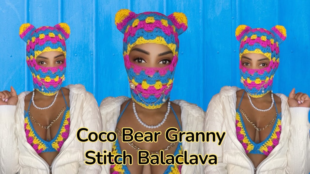 Coco Bear Granny Stitch Balaclava/Ski Mask/Shiesty 🐻💕 Crochet Slay