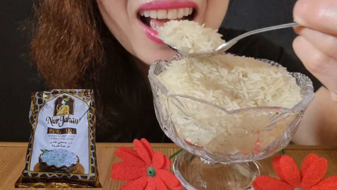 ASMR eats raw rice. Indian Basmati. Nur Jahan .Eating Sounds
