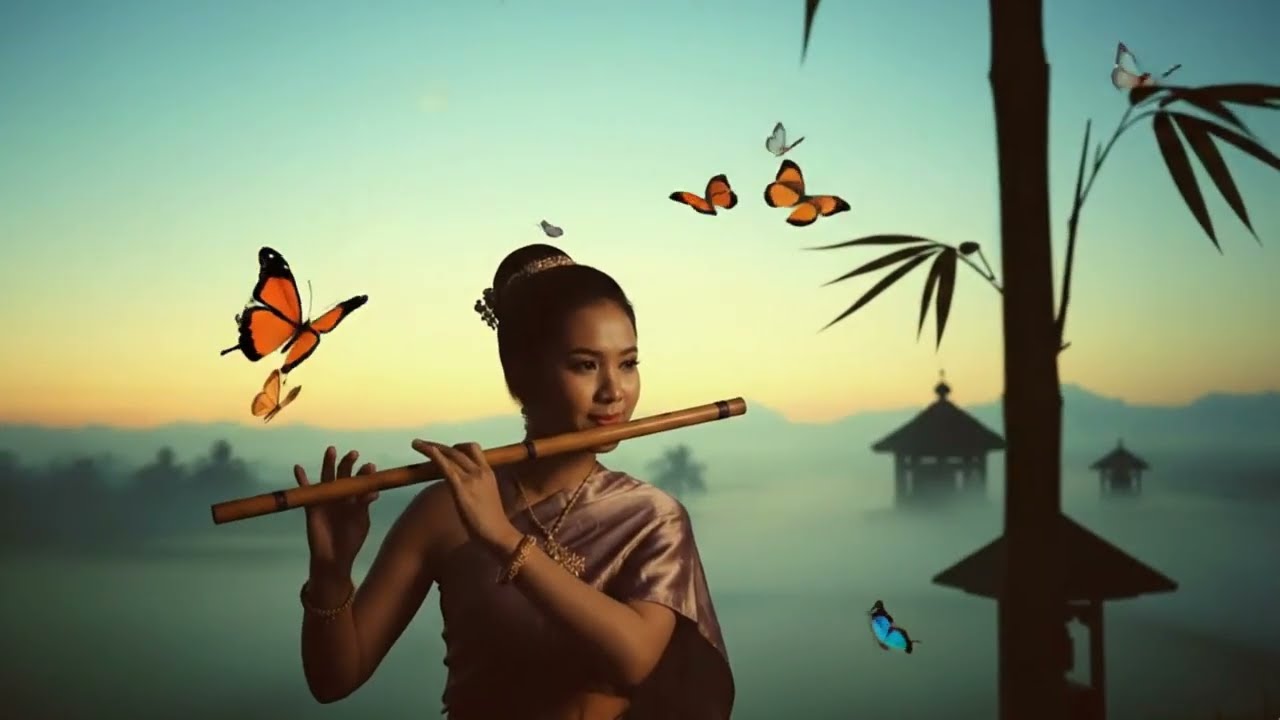 Relaxing music Khmer flute sound, traditional Cambodian bamboo flute, peaceful and cultural