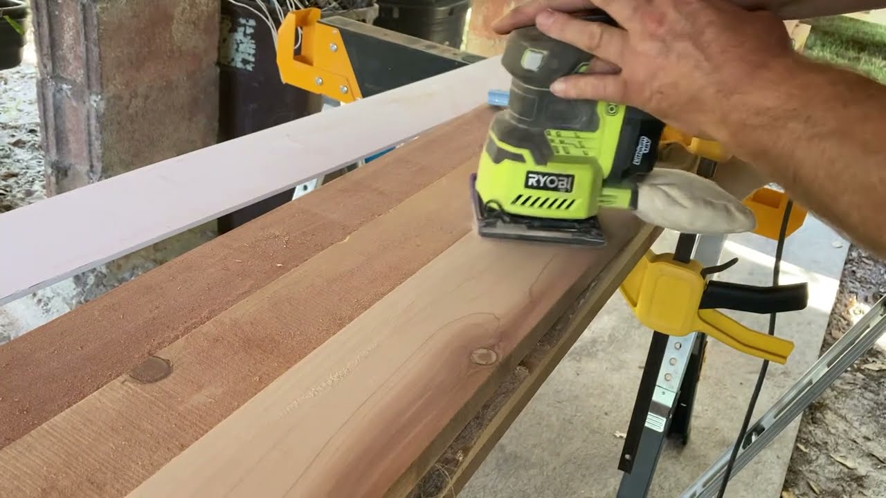 Rough cut Cedar plank sanding
