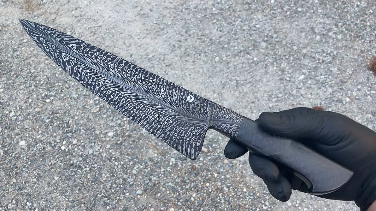 Jailbird Feather Damascus Chef Knives, Part 6: Handle, Tang Brazing, Pantograph Inlay, All Finished!