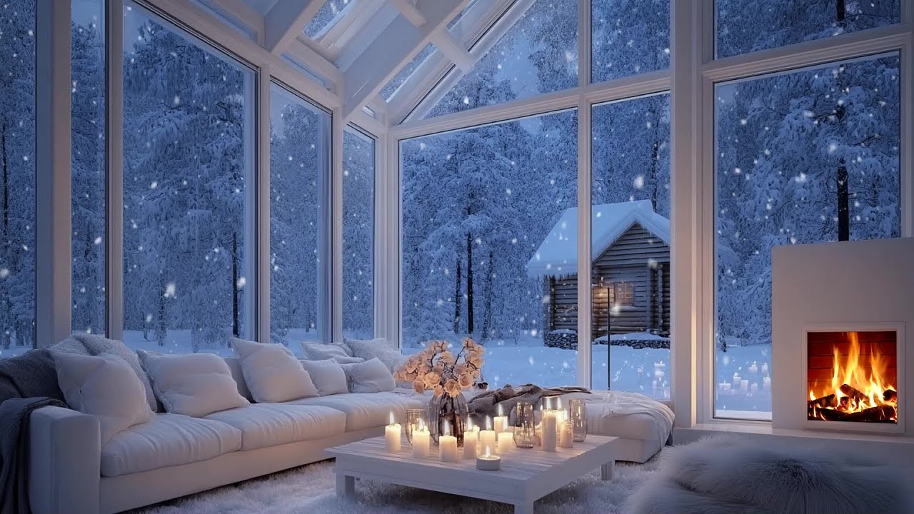 🎹🔥 Relaxing Winter Lounge Piano | Cozy Fire & Snowfall | Focus Recharge Mood Meditation