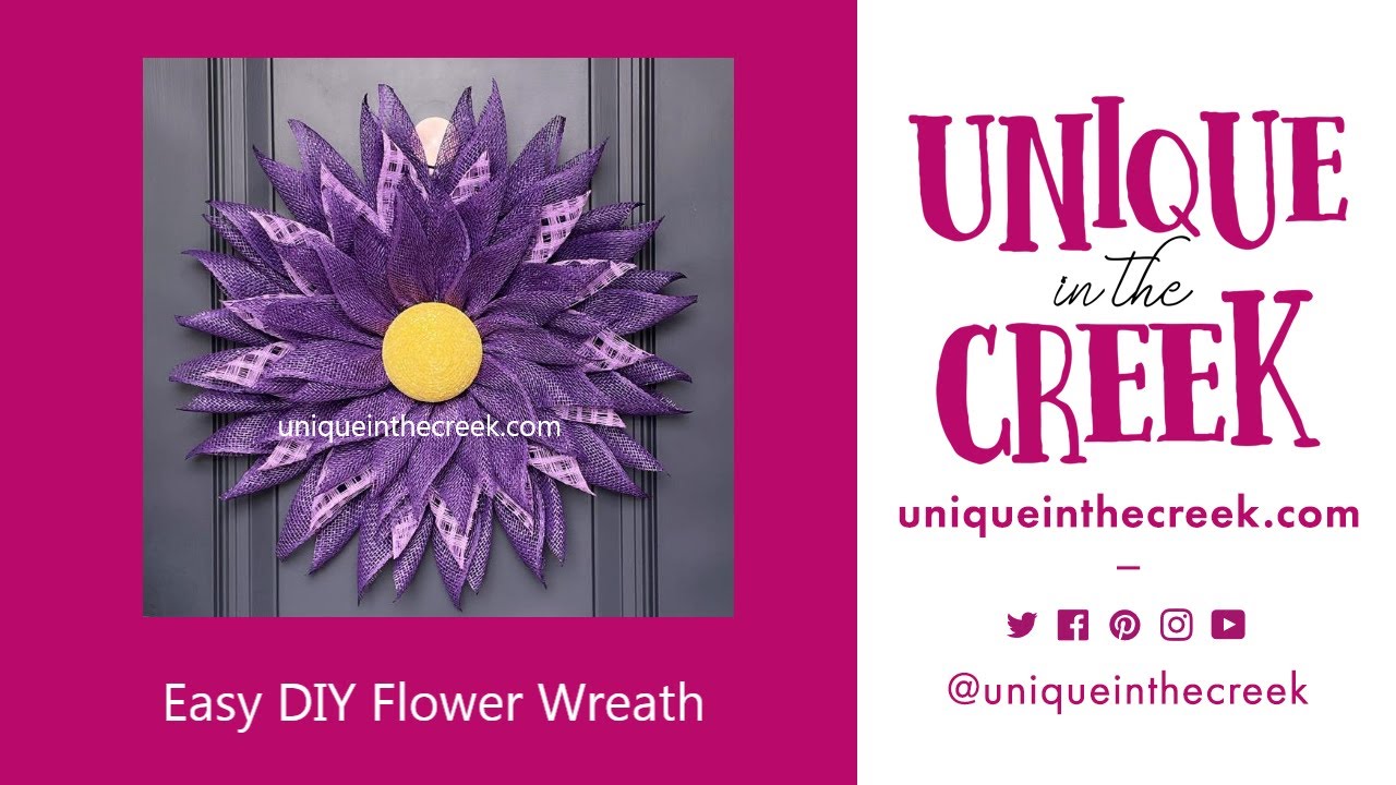 DIY Easy Purple Deco Mesh Flower Wreath on UITC Large Board