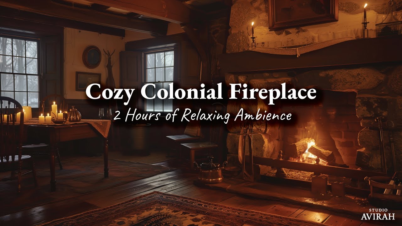 Candlelit Colonial Fireplace Ambience – 2 Hours of Cozy Relaxing Background Music