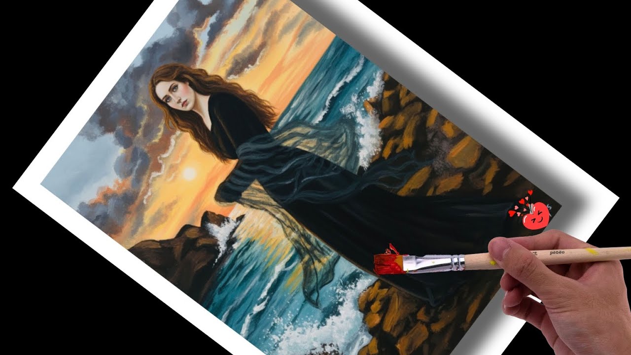 How to paint mystic girl by the sea | acrylic painting  | step by step