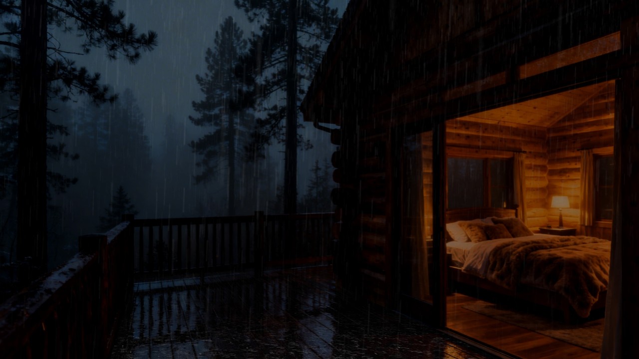 Deep Sleep in a Rainy Cabin 🌧 Heavy Rain & Soft Thunder Sounds for Relaxation