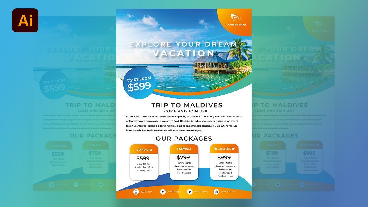 Travel Tour Agency Flyer Design in Adobe Illustrator
