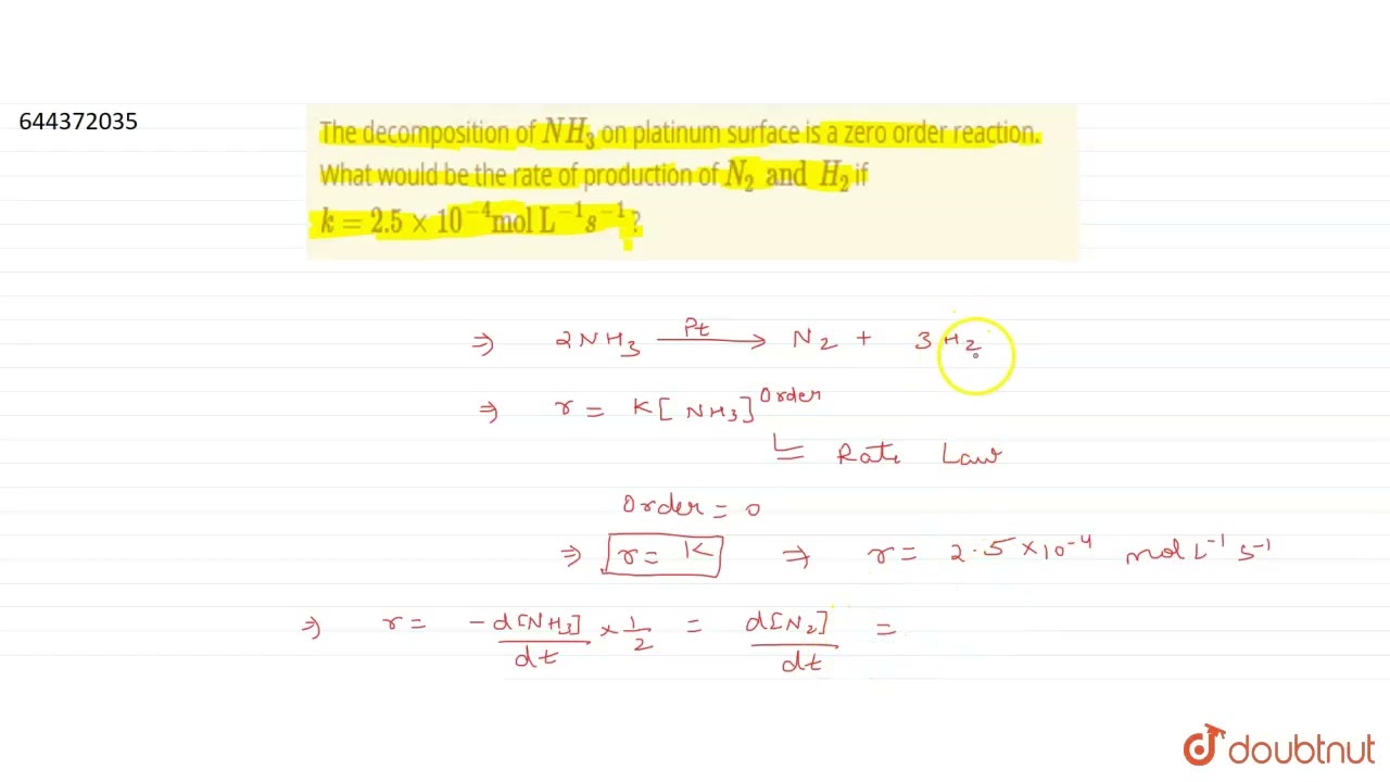The decomposition of NH_3 on platinum surface is a zero order reaction. What would be the rate o...