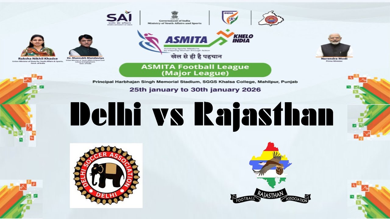 🔴 LIVE Delhi vs RAJ | Under-13 ASMITA Zonal Football League 2025-26-Mahilpur, Punjab (North Zone)