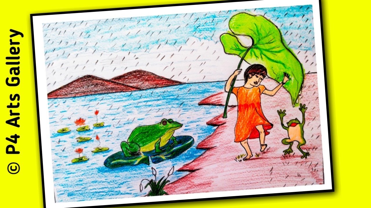 Draw a Rainy Season Cute Frog With Child Carton show #p4artsgallery