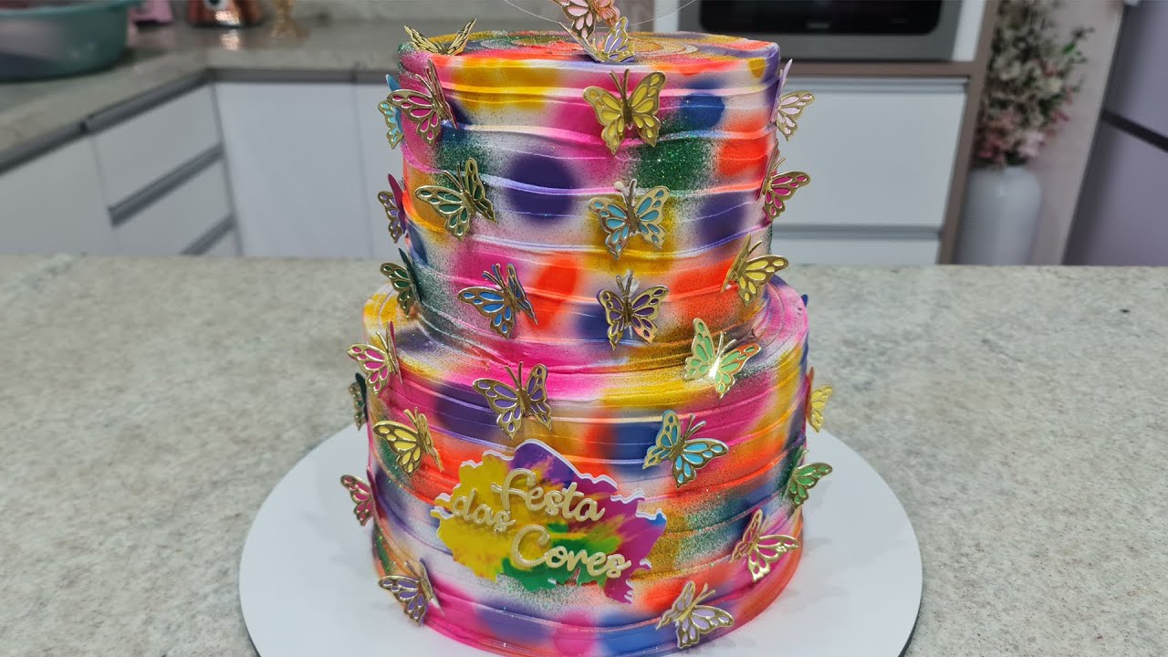 BOLO FESTA DAS CORES DE 2 ANDARES / MONTAGEM /ESTRUTURAÇÃO E DECORAÇÃO @PARIS CAKE DESIGNER