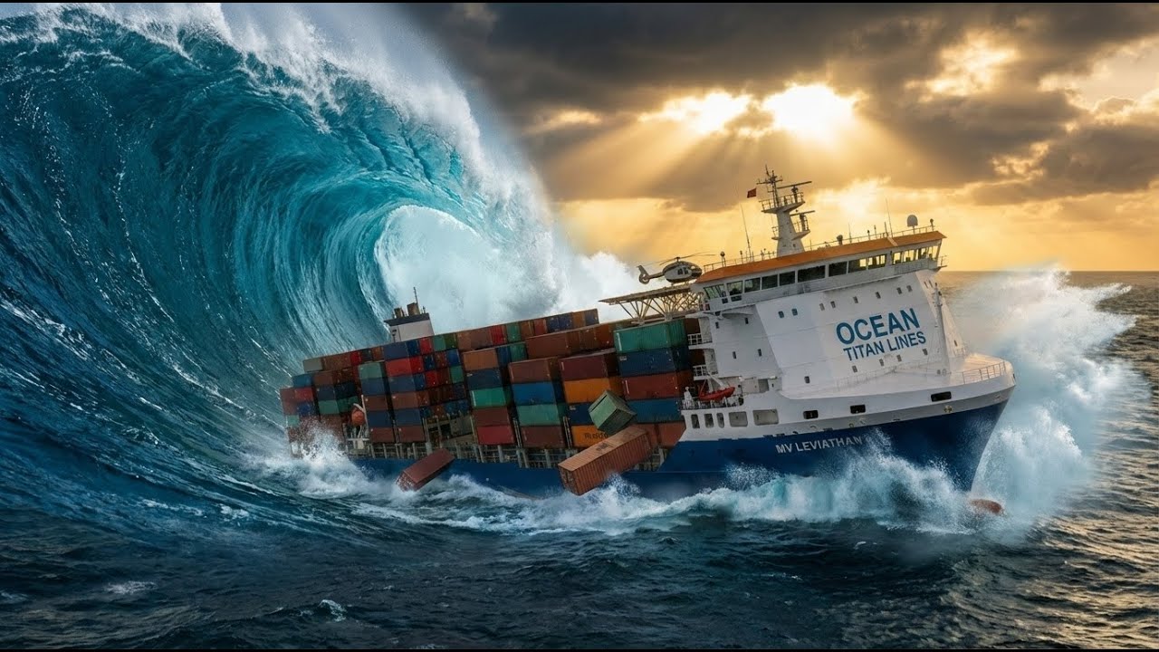 Colossal Tsunami vs Super-Heavy Cargo Ship | Open Sea Disaster Simulation (AI VFX)